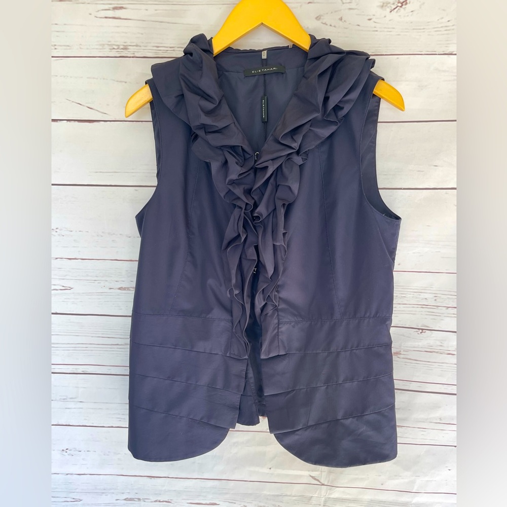 NWT Tahari Vest navy blue ruffles new with tags $298
